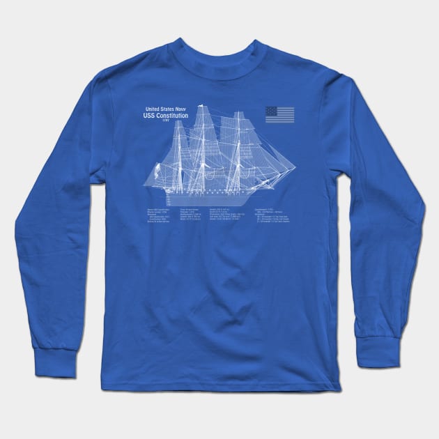 USS Constitution frigate blueprint plan - ABDpng Long Sleeve T-Shirt by SPJE Illustration Photography